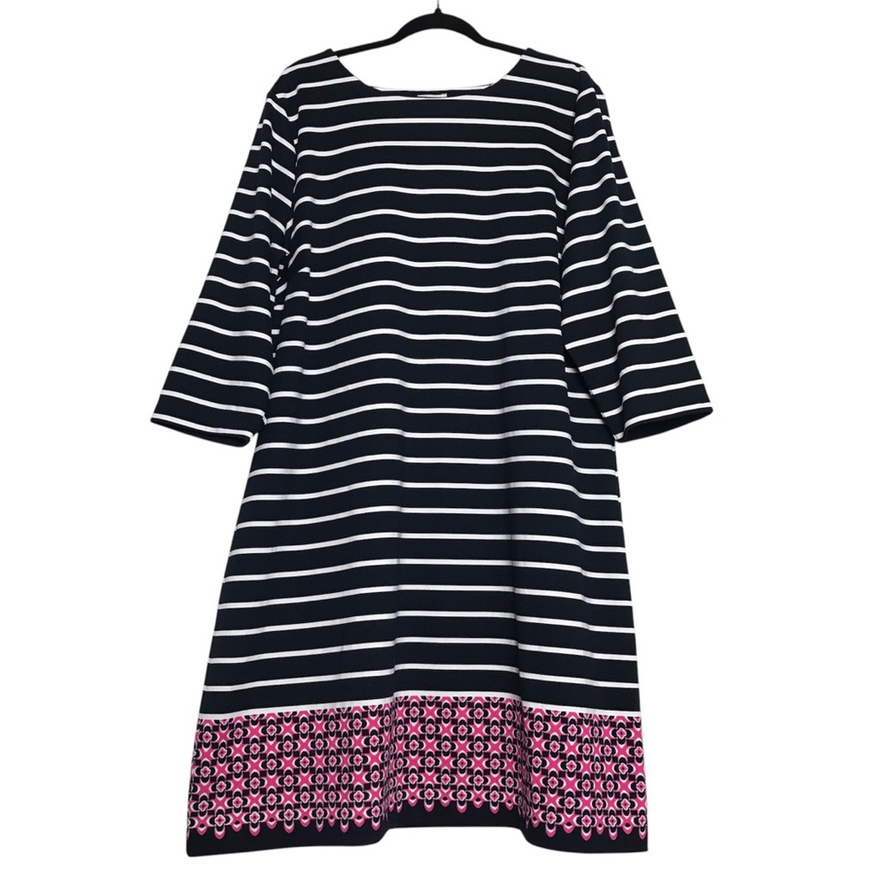 Talbots Striped Geometric Print Half Sleeve Boat Neck Shift Dress Sz XL Preppy